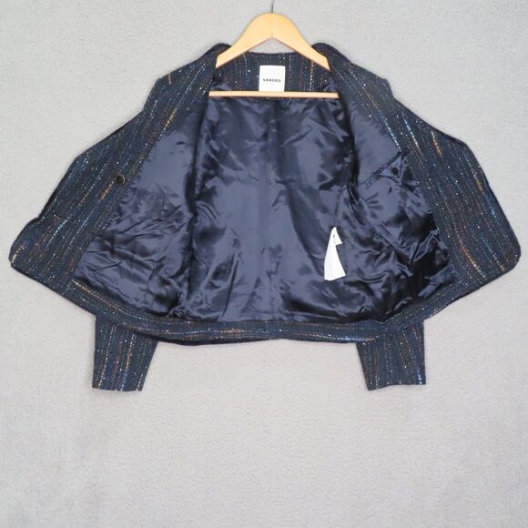 Sandro Colibri Tweed Double-Breasted‎ Jacket 38 EU 6 US Navy Long Sleeve Button - Picture 11 of 15